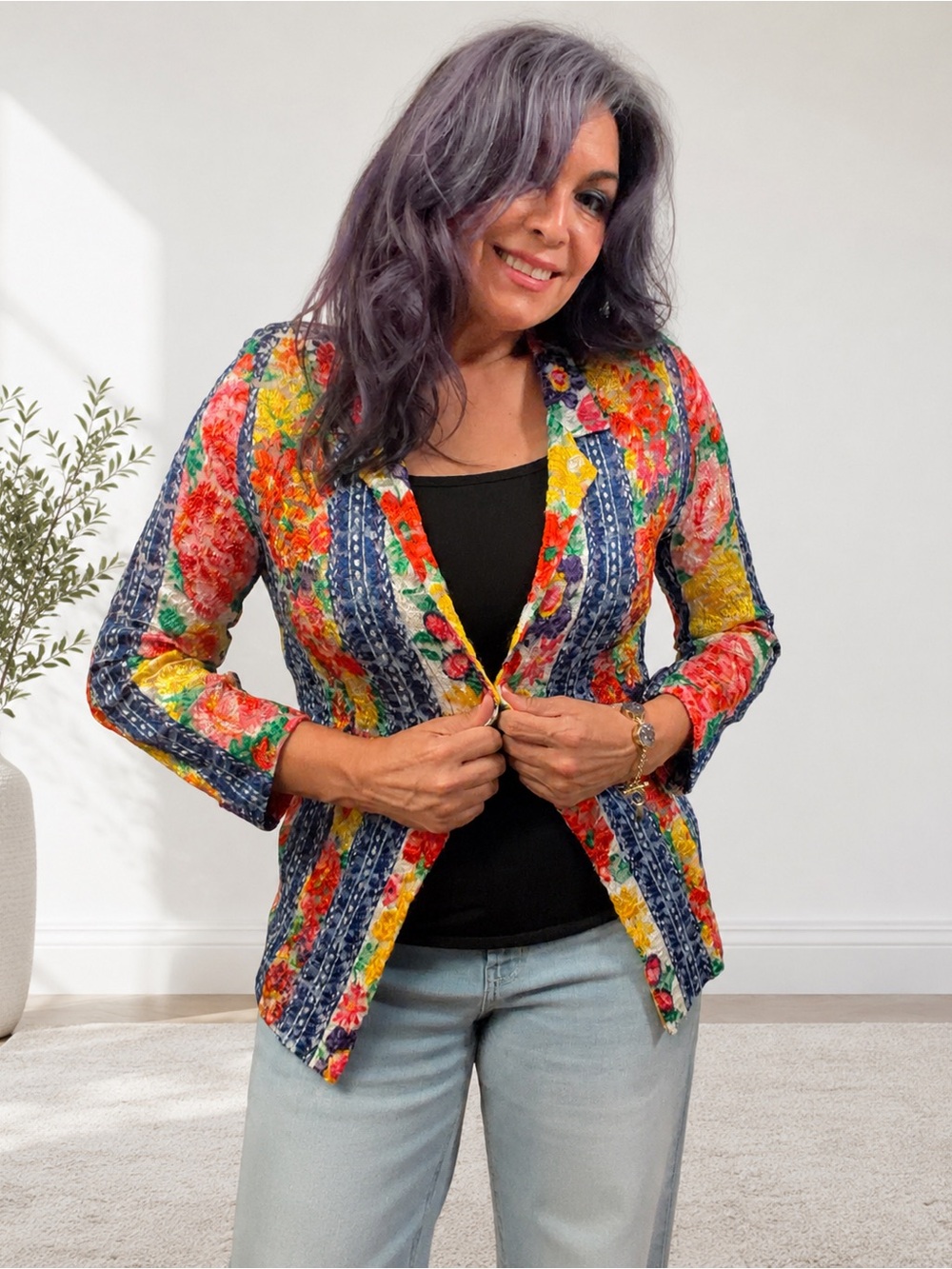 GV Versatile Couture Floral Lace Knit Blazer Jacket Size S Vintage